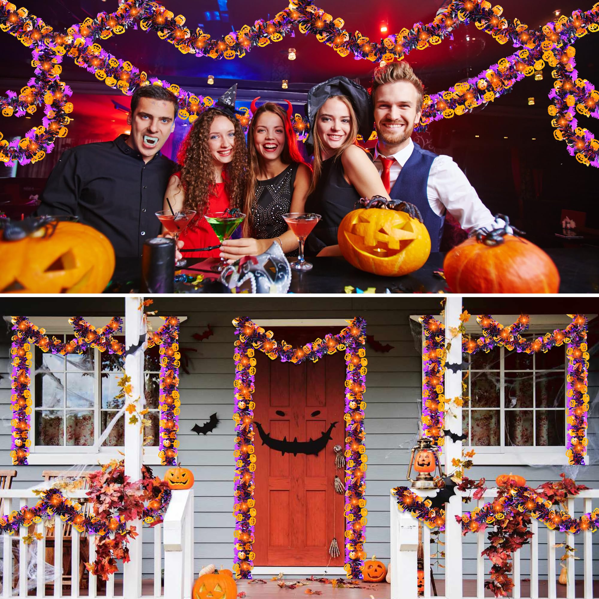 Halloween Decorations, 33 Ft Halloween Tinsel Garland with Lights